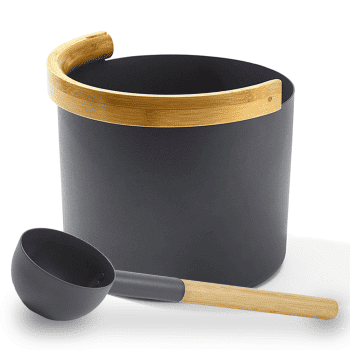 Sauna Bucket with curved handle and Ladle Black