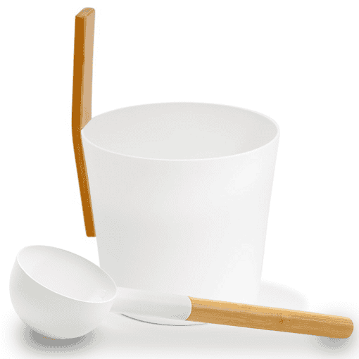 White KOLO Sauna Bucket with straight handle and Ladle, Bamboo/Aluminum, 1Gal Set #3