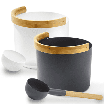 Sauna Bucket with curved handle and Ladle Black and White