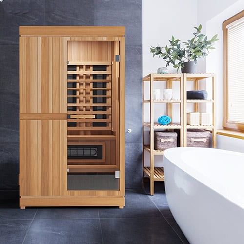Finnmark FD-4 2 Person Infrared & Steam Sauna Combo In Bathroom