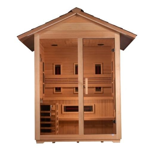 Golden Designs Carinthia 3 Person Hybrid Outdoor Sauna – Canadian Hemlock front
