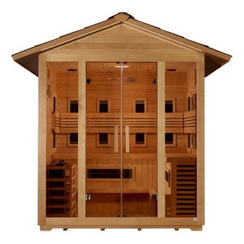 Golden Designs Gargellen 5 Person Hybrid Outdoor Sauna Canadian Hemlock front