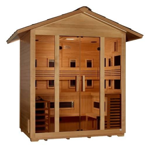 Golden Designs Gargellen 5 Person Hybrid Outdoor Sauna Canadian Hemlock side