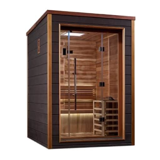 Golden Designs Narvik 2 Person Outdoor-Indoor Traditional Sauna – Canadian Red Cedar Interior side