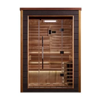 Golden Designs Narvik 2 Person Outdoor-Indoor Traditional Sauna – Canadian Red Cedar Interior front