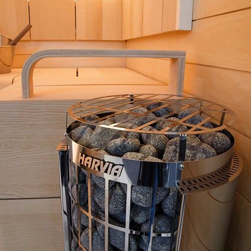 Harvia Cilindro PC Electric Sauna Heater with Built-In Controls In Sauna