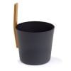 Black KOLO Sauna Bucket #3 with straight handle, Bamboo/Aluminum, 1Gal