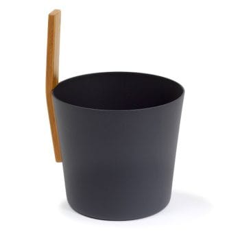 Black KOLO Sauna Bucket #3 with straight handle, Bamboo/Aluminum, 1Gal