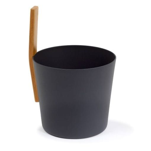 Black KOLO Sauna Bucket #3 with straight handle, Bamboo/Aluminum, 1Gal