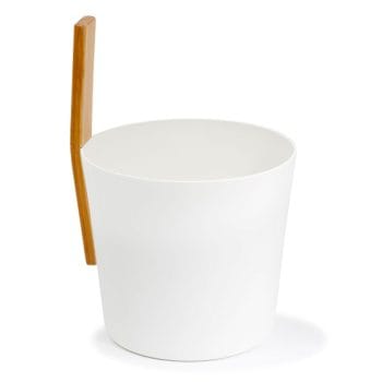 White KOLO Sauna Bucket #3 with straight handle, Bamboo/Aluminum, 1Gal