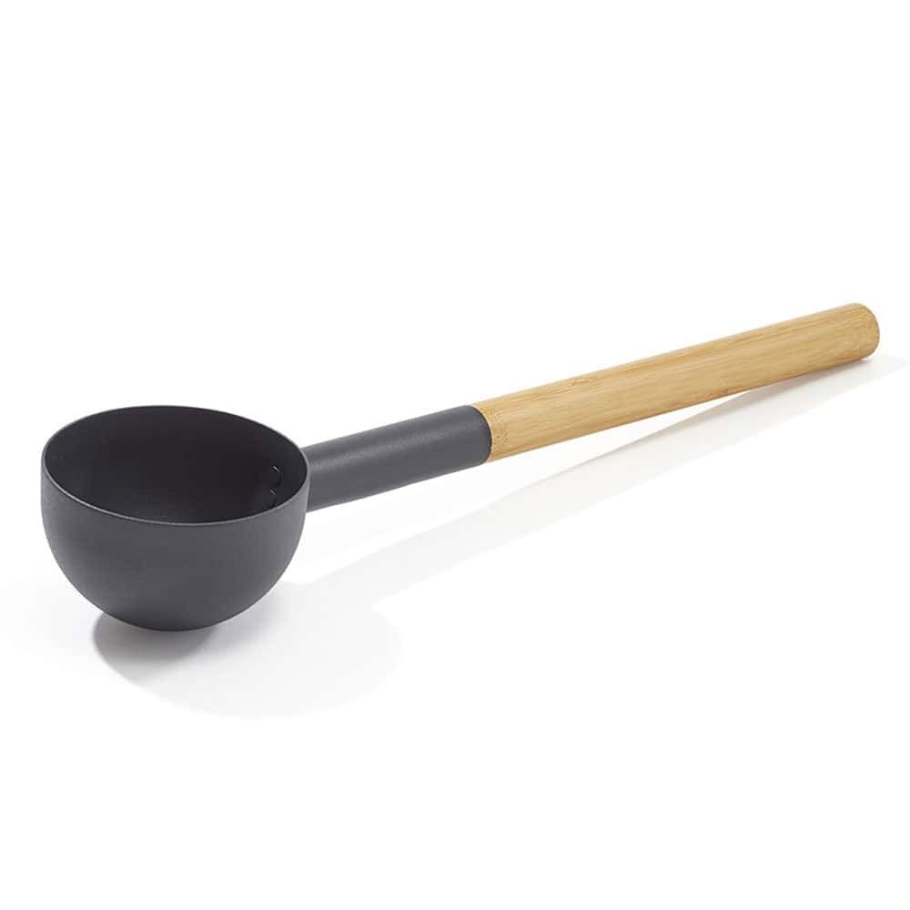 Black KOLO Sauna Bucket Ladle #1 with straight handle, Bamboo/Aluminum
