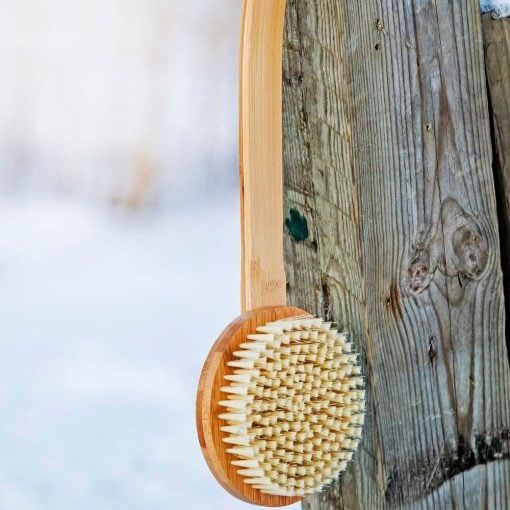 KOLO Sauna Bath Back Scrubbing Brush with Handle, Natural Bamboo