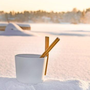 White KOLO Sauna Bucket with straight handle and Ladle, Bamboo/Aluminum, 1Gal Set #3