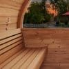 SaunaLife Model E6W 3 Person Outdoor Sauna Barrel Window Bench Closeup