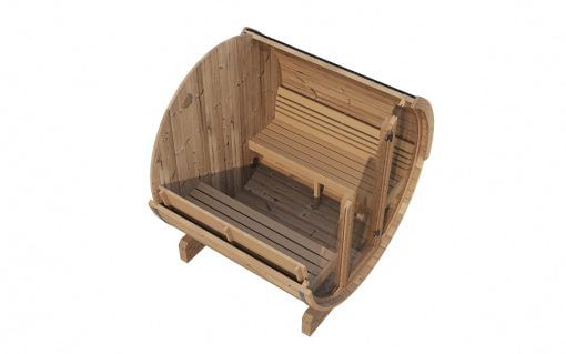 SaunaLife Model E7G 4 Person Barrel Sauna with Glass Front Floor Plan