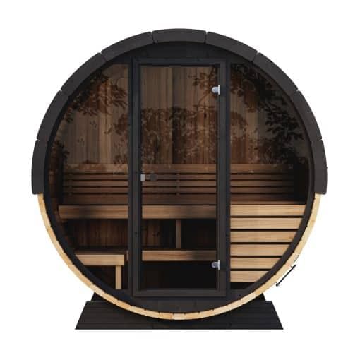 SaunaLife Model EE6G 4 Person Outdoor Sauna Barrel Front View