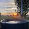 SaunaLife Model S4N Wood-Fired Hot Tub At Sunset