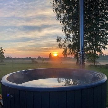 SaunaLife Model S4N Wood-Fired Hot Tub At Sunset