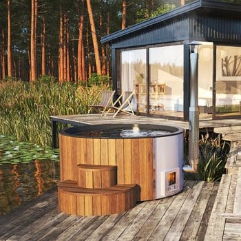 SaunaLife Model S4N Wood-Fired Hot Tub On Dock
