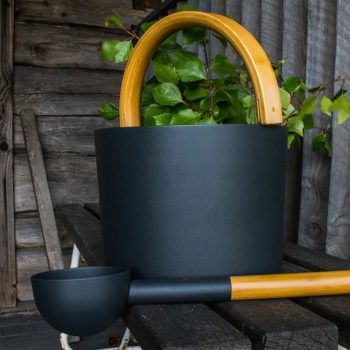 Sauna Bucket with curved handle and Ladle Black