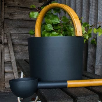 Black KOLO Sauna Bucket #2 with curved Handle, Bamboo/Aluminum, 1Gal
