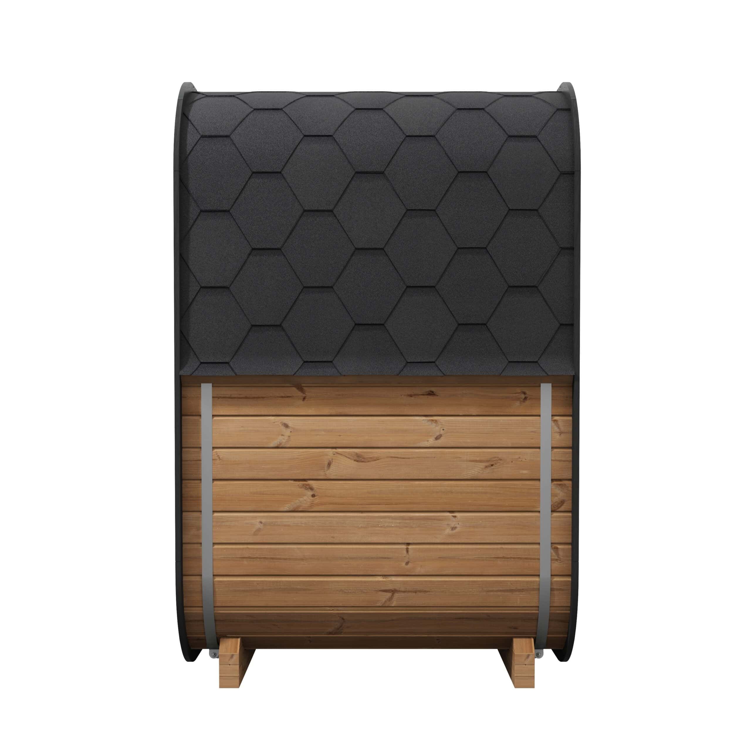 SaunaLife Cl3G cube outdoor sauna in side view