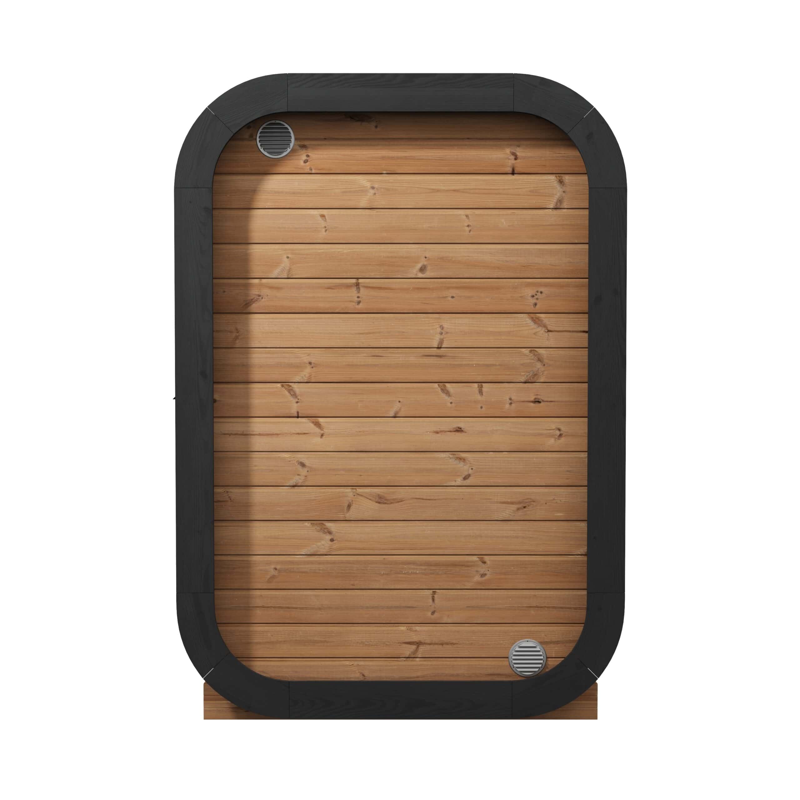 SaunaLife Cl3G cube outdoor sauna in back view