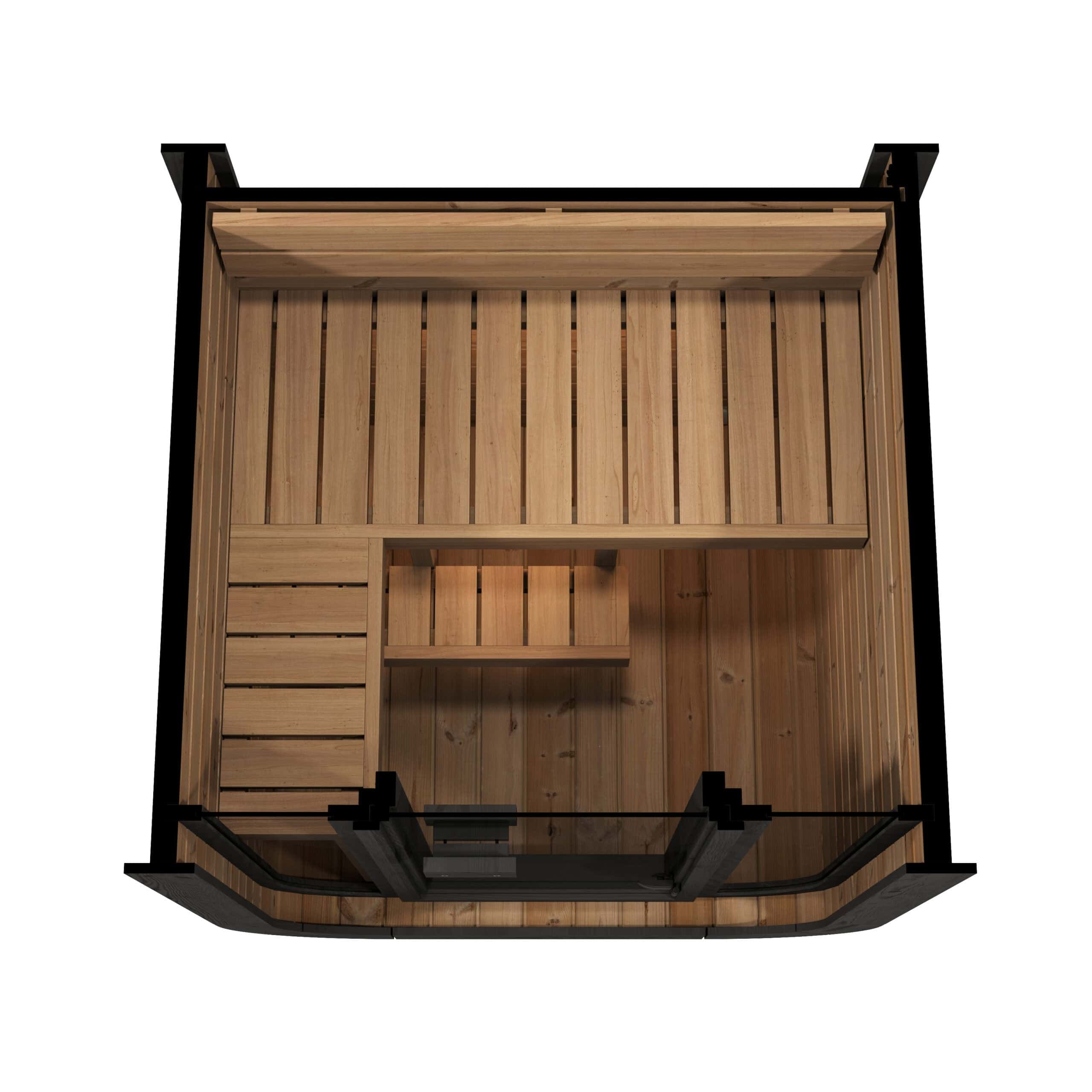 SaunaLife Cl3G cube outdoor sauna in internal view