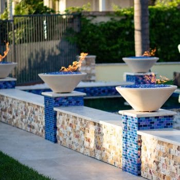 The Outdoor Plus Cazo Fire Bowl - GFRC Concrete Vanilla with Blue Fireglass