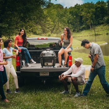 Charcoal Primo Grill in the bed of a truck