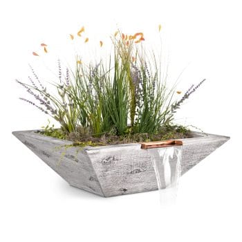 The Outdoor Plus Maya Planter & Water Bowl - Wood Grain Ivory