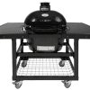 Primo Oval Large Charcoal Grill in Cart with Black Shelves