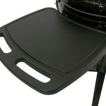 Primo Oval Large Charcoal Grill in Cart with Black Shelves