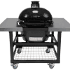 Primo Oval Large Charcoal Grill in Cart with Stainless Steel Shelves