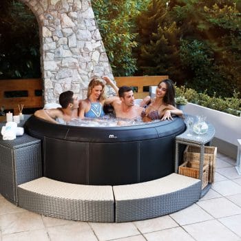 MSPA PREMIUM Super Camaro Hot Tub on patio with 4 people